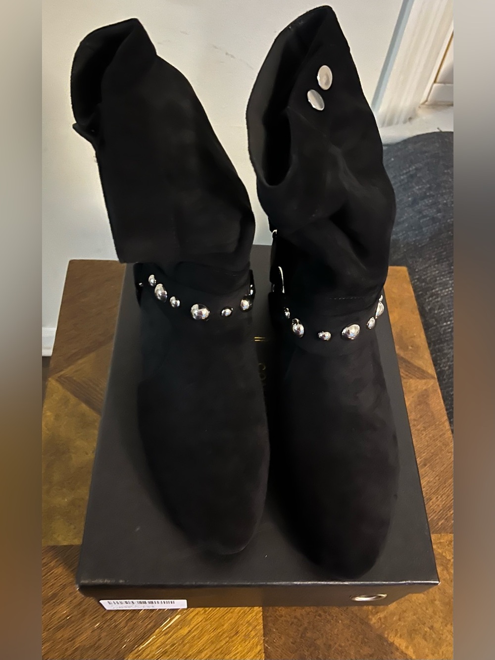 Black Women's Studded Suede Ankle Boots